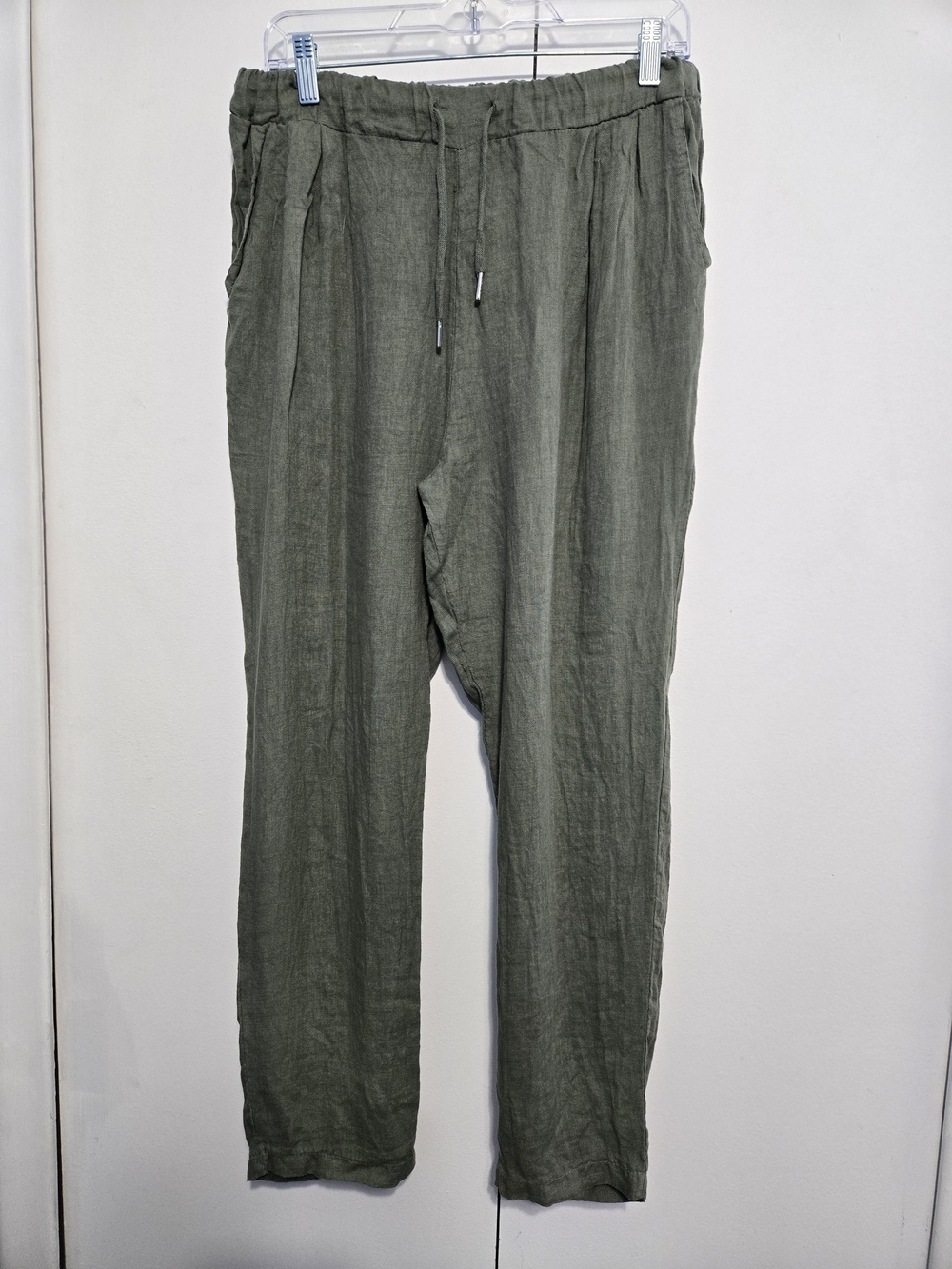 BBL Made in Italy 100% Linen Drawstring Pants Olive Green L XL